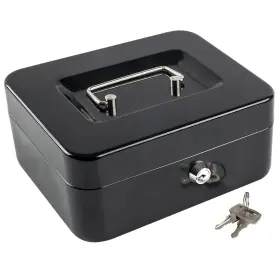 Branded 658392792401 Medium Steel Cash Box Safe Chest Key Lock Money Document Jewelry Black New