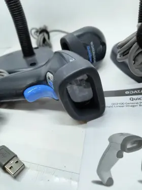 Qd2100 Datalogic Lot Of 4 Quickscan Barcode Scanner With Usb Cord And 2 X Stands #2