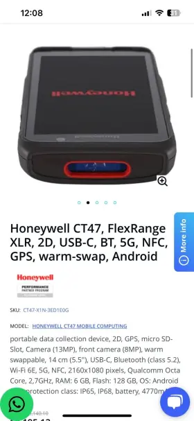 Ct47-x0n-37d100g Honeywell Ct47 Wi-fi 6e 6g/128g 5.5 Inch 2160x10 #2