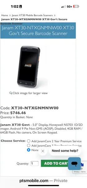 Xt30-ntxgnmnw00 Janam Xt30 Govftt Secure Barcode Scanner