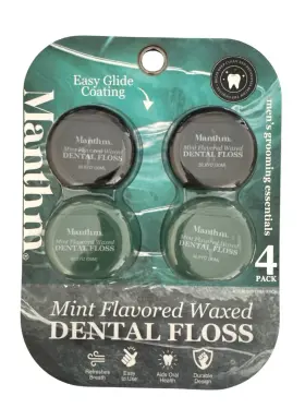 Manthm 842100114740 Mint Flavor Waxed Dental Floss 4 Pack Easy Glide Coating