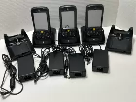 Mc55 Motorola Lot Of 3 Barcode Scanners With 5 Charger Base And 2 Batteries