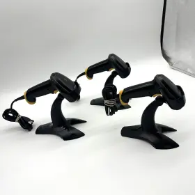 T22n Teemi Lot Of 3 Usb And Qr Barcode Scanners With Adjustable Neck Stands - Tested