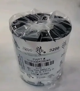 03200bk08045 Zebra 0322bk08045 Wax Resin Ribbon 80mm X 450m / 3.15in 17712in 3200 1 Inch Core