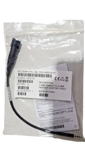 Cbl-tc51-hdst35-01 Zebra 13.5mm Collared Female To 3.5mm Male Adapter Cable