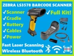 Zebra LS3578-FZ20005WR Wireless Bluetooth Laser Barcode Scanner W/ Cradle!. Fixed Price $279.00.