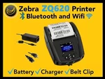 Zebra ZQ620 Barcode Printer, Wifi, Bluetooth W/ Battery, Charger, Belt Clip!. Fixed Price $298.00.